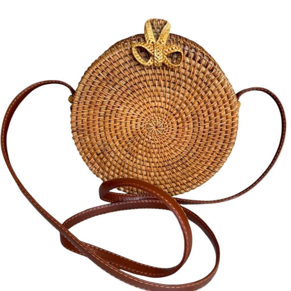 Round Rattan Summer Wicker Crossbody Bag Natural